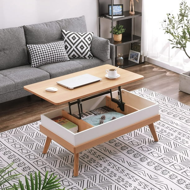 Bidiso Lift Top Coffee Table With Compartment And Storage Shelves Modern Furniture Oak Com Bidiso Lift Top Coffee Table With, Beach Reclaimed Oak Lift Top Coffee Table