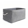 thumbnail image 1 of Caja de almacenamiento de lino con asas de cuerda (lavable, gris, mediana), 1 of 4