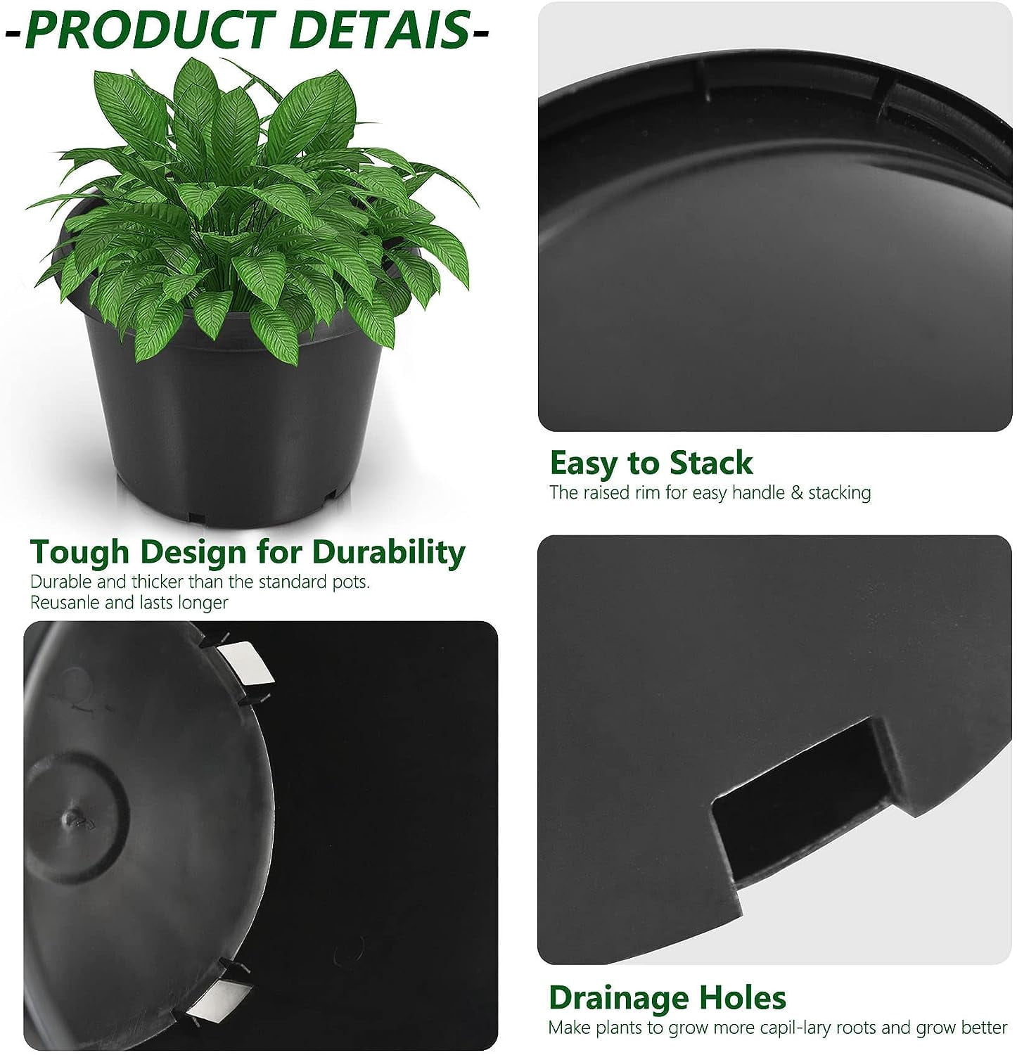 HOSTIC 5PCS 20gal Plastic Nursery Plant Container Garden Planter Pot Molding Basins