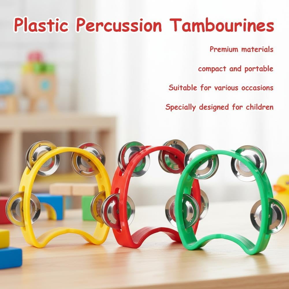 8-Piece Mini Tambourine Set – Colorful Plastic Handheld Tambourines with 4 Jingle Bells Each, Fun Percussion for Kids & Adults in Party, School, and Performance (8 Colors)-dh