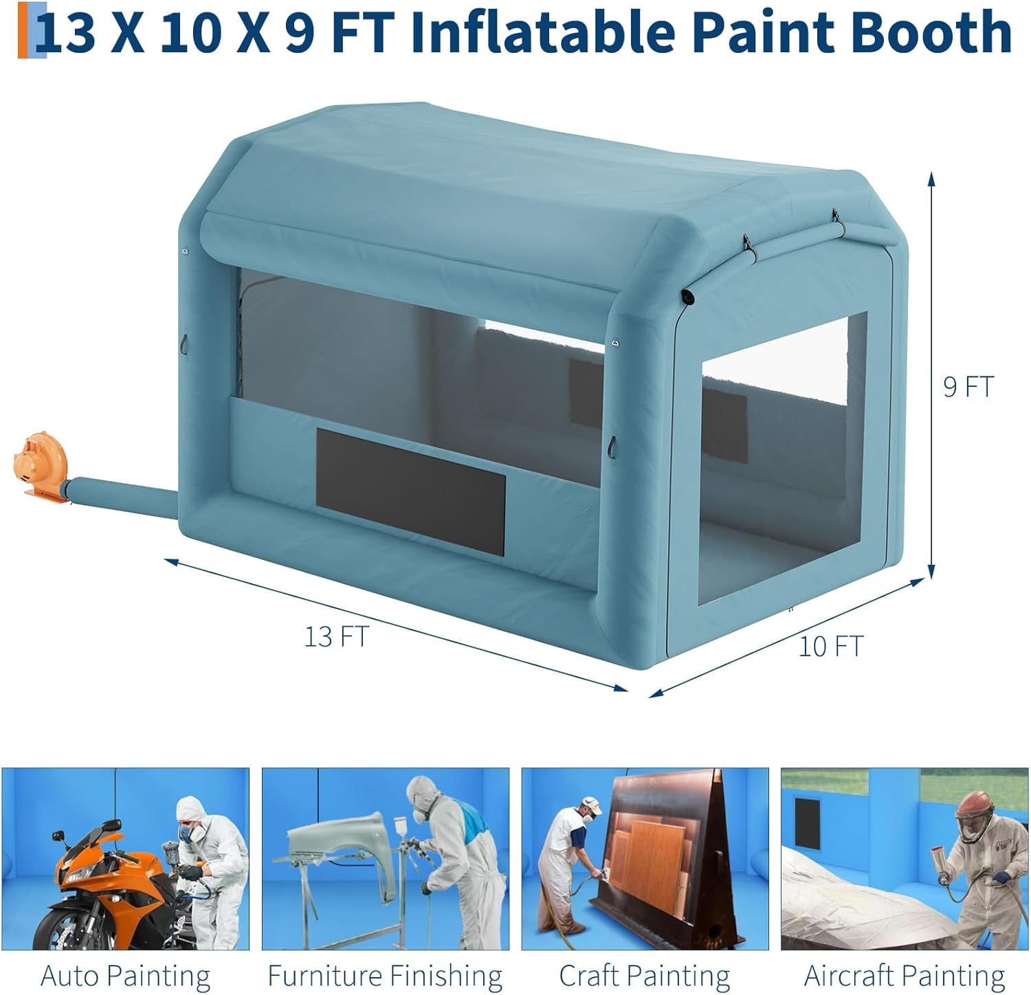 Historyli Inflatable Paint Booth, Portable Paint Spray Booth Air Filter System for DIY Garage, 13x10x9Ft