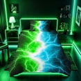 thumbnail image 2 of meiyoeat Neon Lightning Pattern Twin Bedding for Boys, Electric Green Blue Print Duvet Cover Set, Black Reversible2 Pieces, 1 Duvet Cover and 1 Pillowcase, 2 of 7