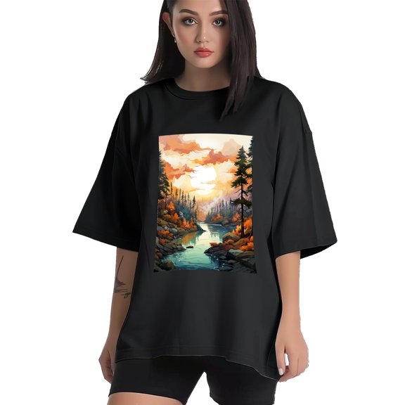 Plus Size Shirt for Women Black Tops for Women Short Sleeves Shirt for Women Trees T Shirt Crewneck Shirt for Women XS