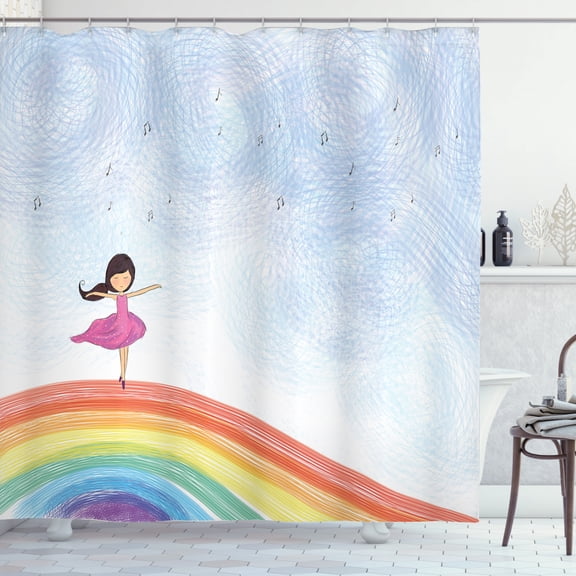 Ambesonne Ballerina Shower Curtain, Girl Dances on Rainbow, 69"Wx75"L, Multicolor