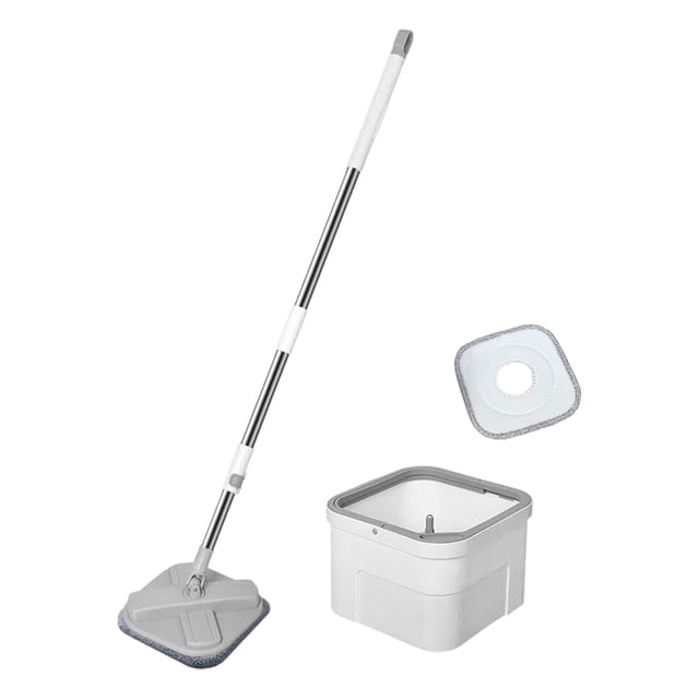 Juego de trapeador con cubo, cabezal giratorio de 360 degree, mango telescópico, separación de suciedad y para esquinas de baño del hogar.