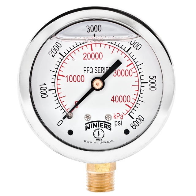 Manómetro Winters, esfera de 2,5 cm, lleno de líquido, 0-6000 psi