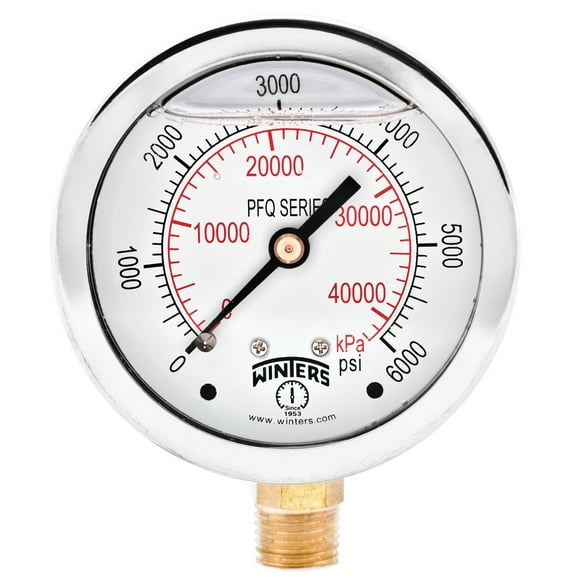 Manómetro Winters, esfera de 2,5 cm, lleno de líquido, 0-6000 psi