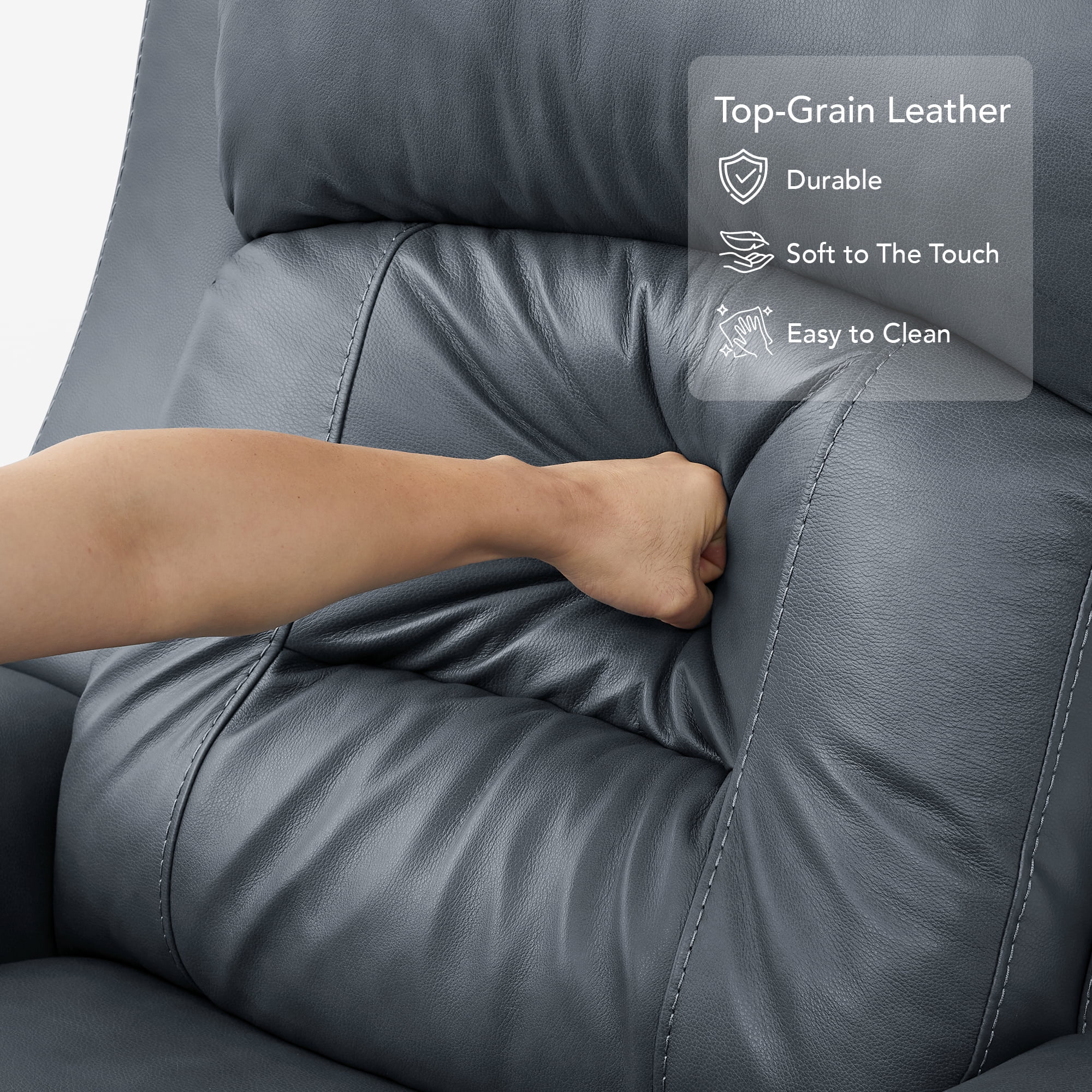 Spruce & Spring Lay-Flat Genuine Leather Power Recliner Chair with Headrest, Navy