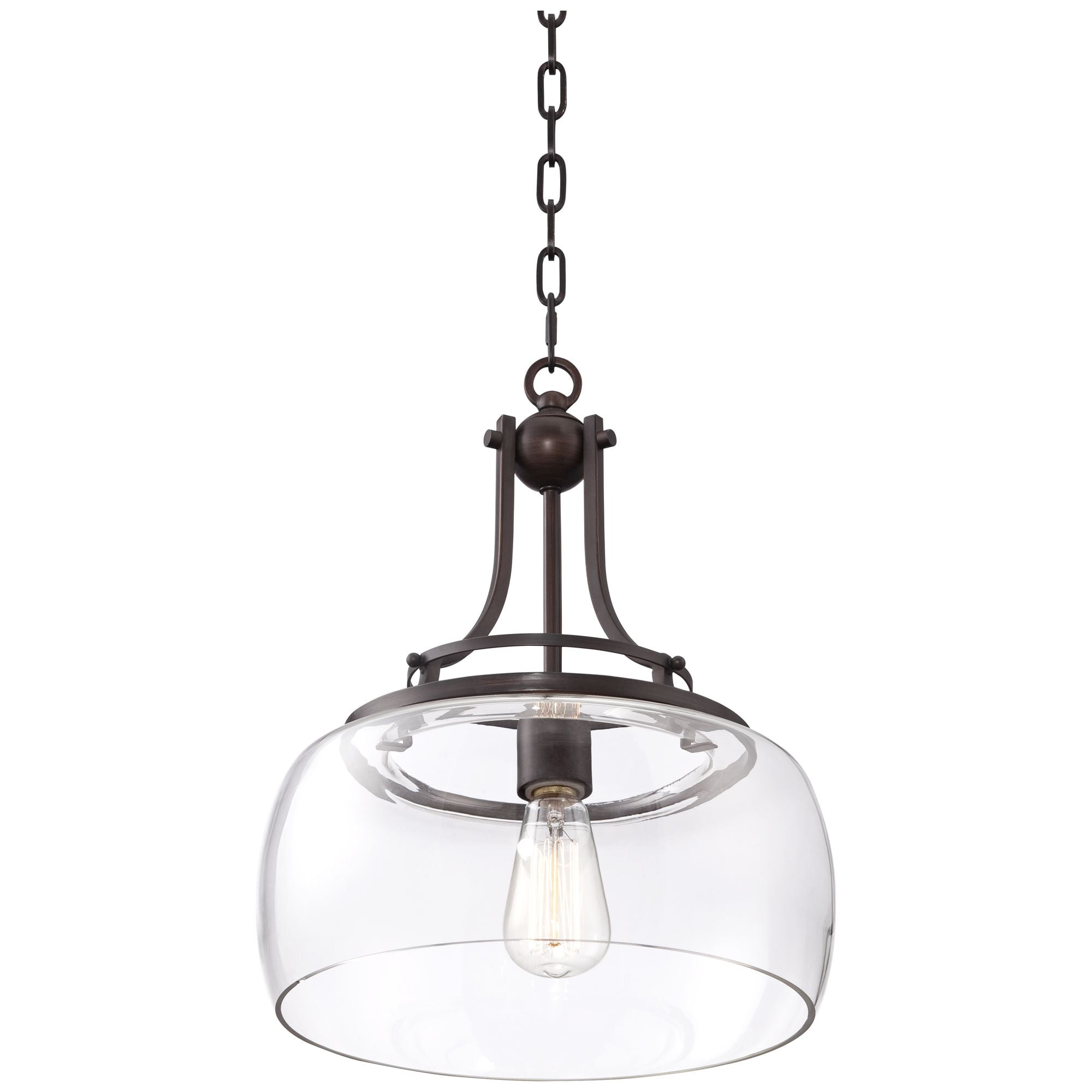 Franklin Iron Works Charleston 13 1//2 Wide Clear Glass and Bronze Pendant Light