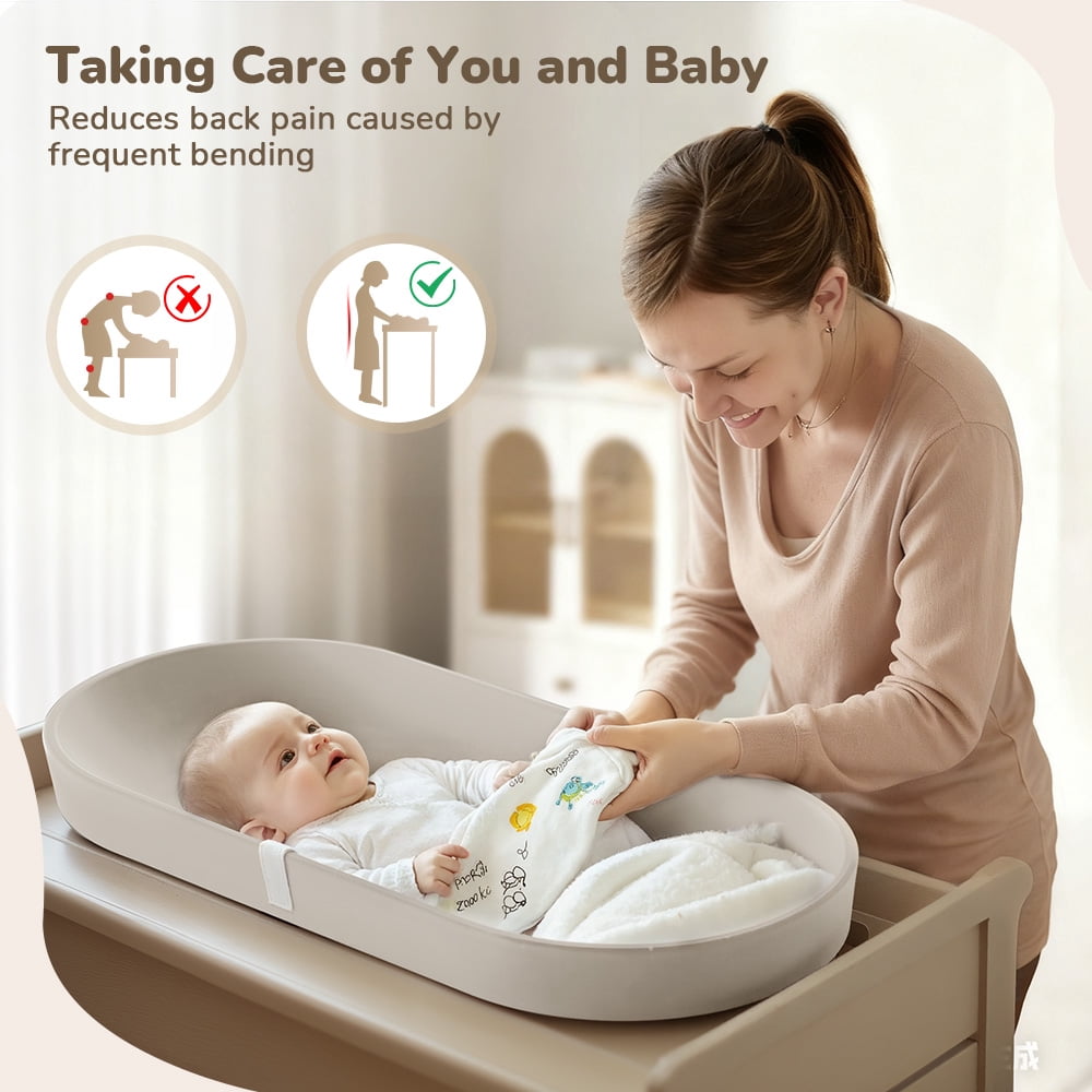 Baby Changing Pad, Caveen Lightweight and Portable Changing Station for Diaper Change and Dresser, with Safety Restraint Belt, Waterproof