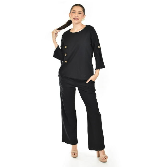 Set de lino con botones decorativos Roman Fashion /Juvenil, 0230 (Negro) negro CH
