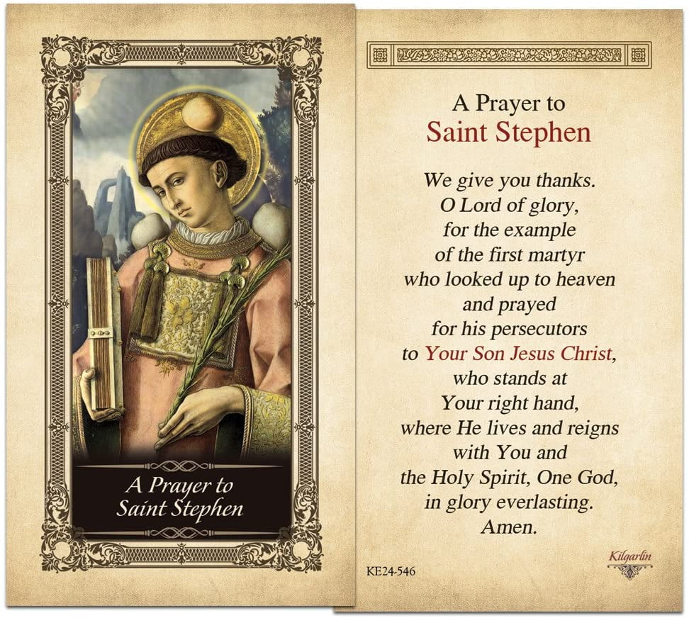 A Prayer to Saint Stephen Laminated Holy Card with Gold Color Accents