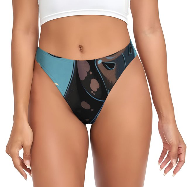 Balery Whimsical Cartoon Cow Tangas de Algodón para Mujer con Estampado – Ropa Interior Sexy, Transpirable, G-string-Medium