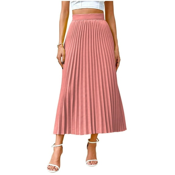Women's High Waist Pleated Skirt A line Swing Midi Skirts Trendy Elegant Lightweight Solid Color Flowy Skirts