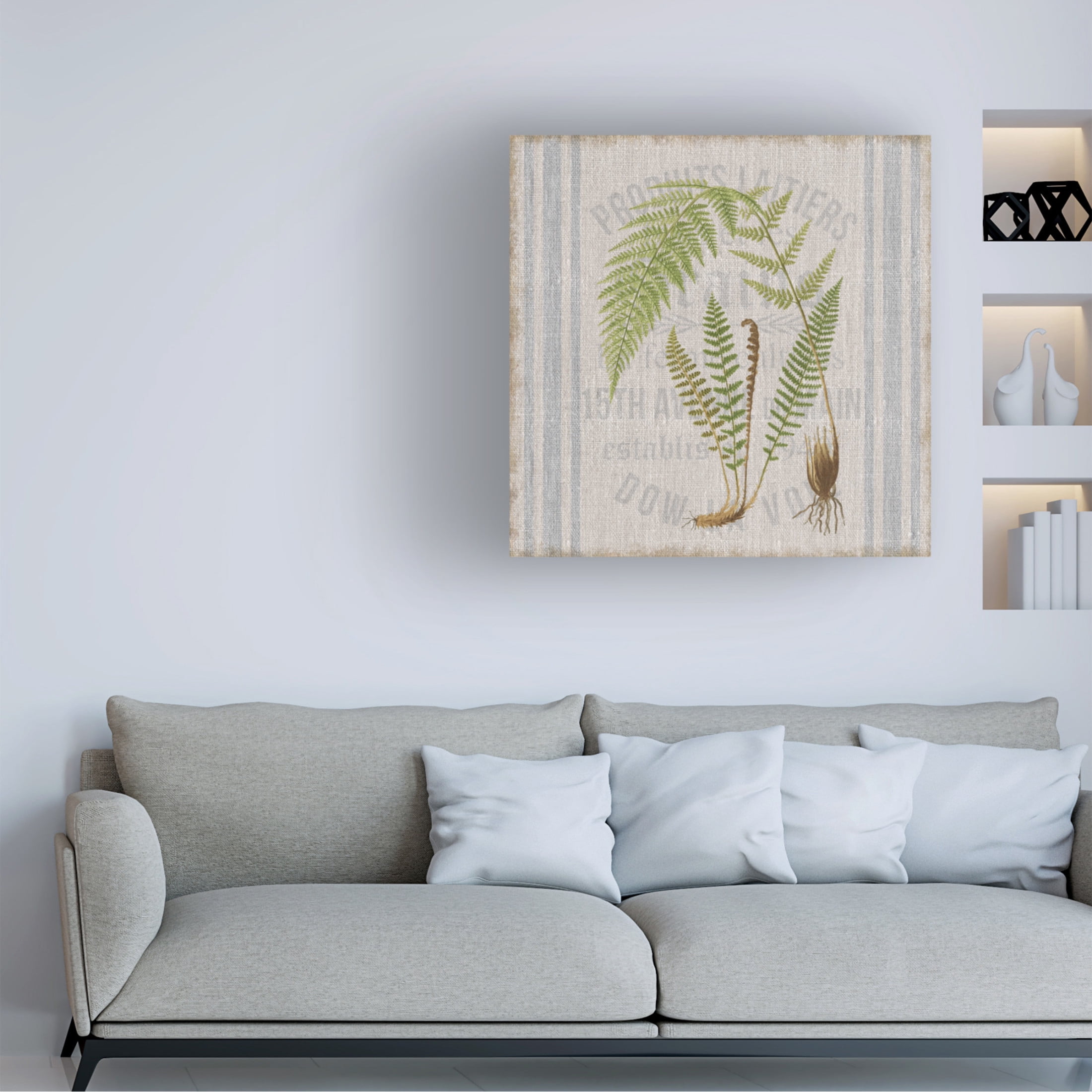 Canvas Wall Art - Cora Niele 'Fern On Flour Sack 03' Wall Art for Living Room, Bedroom, or Office Décor by Trademark Fine Art - 35 x 35 Inches