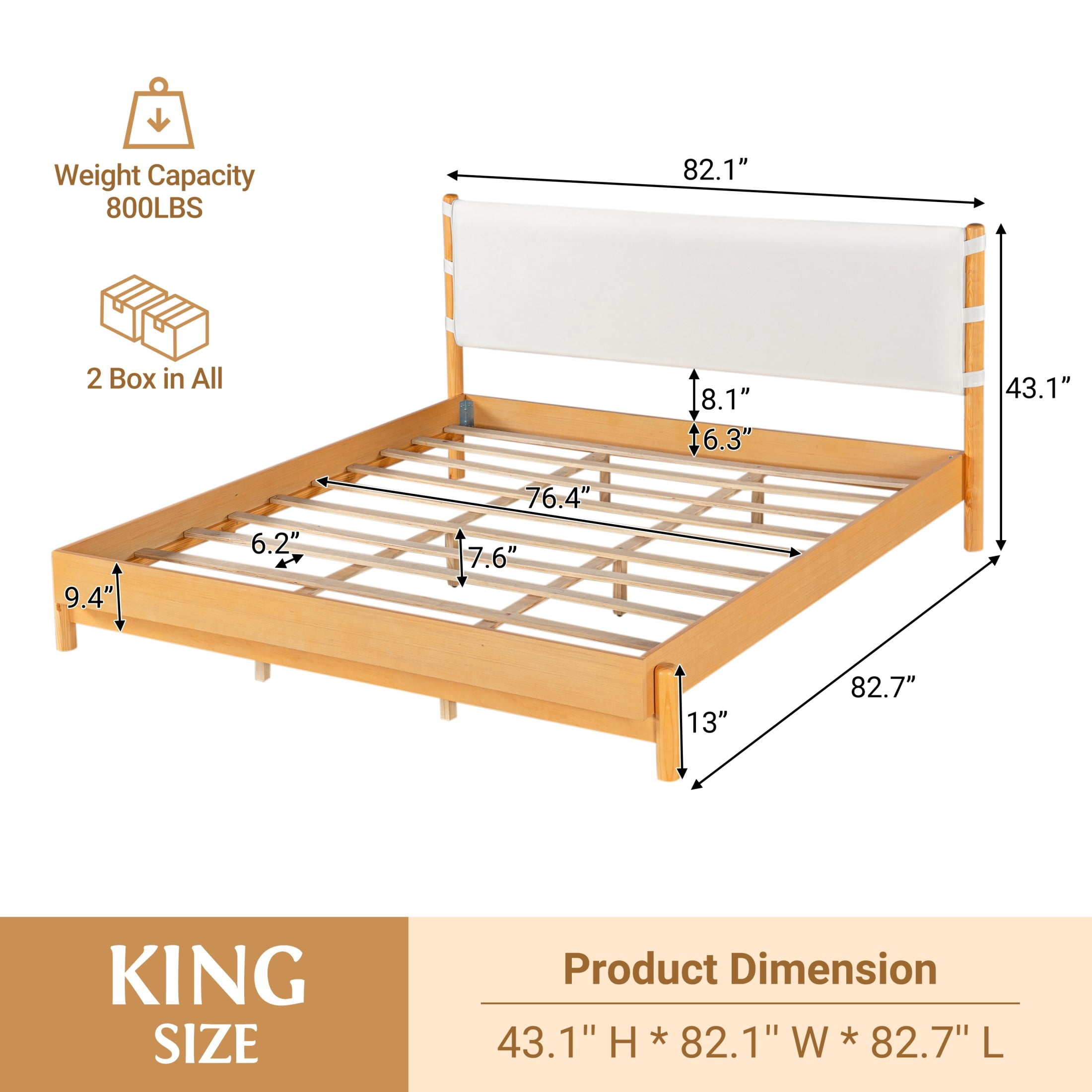 Christopher Knight Home King Modern Wood Platform Bed with PU Upholstered Headboard, Oak+Beige