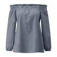thumbnail image 4 of Gray Womens Tops Women's Blouse Off Shoulder Casual Sleeve T Shirt Shoulder Tops Size Summer Loose Ruffle Top Shirts for Women, 4 of 5
