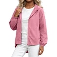 thumbnail image 2 of CQONEPT Women Hooded Zip Up Short Jackets Windbreaker Long Sleeve Loose Lightweight Travel Fall Fashion Casual Coat Pink S, 2 of 5