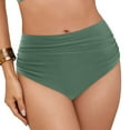 thumbnail image 4 of Xudanell Women's High Wasited Cheeky Bikini Bottom Shirred Tummy Control Swimsuit Full Coverage SexySwim Bottom (Green,XXL), 4 of 9