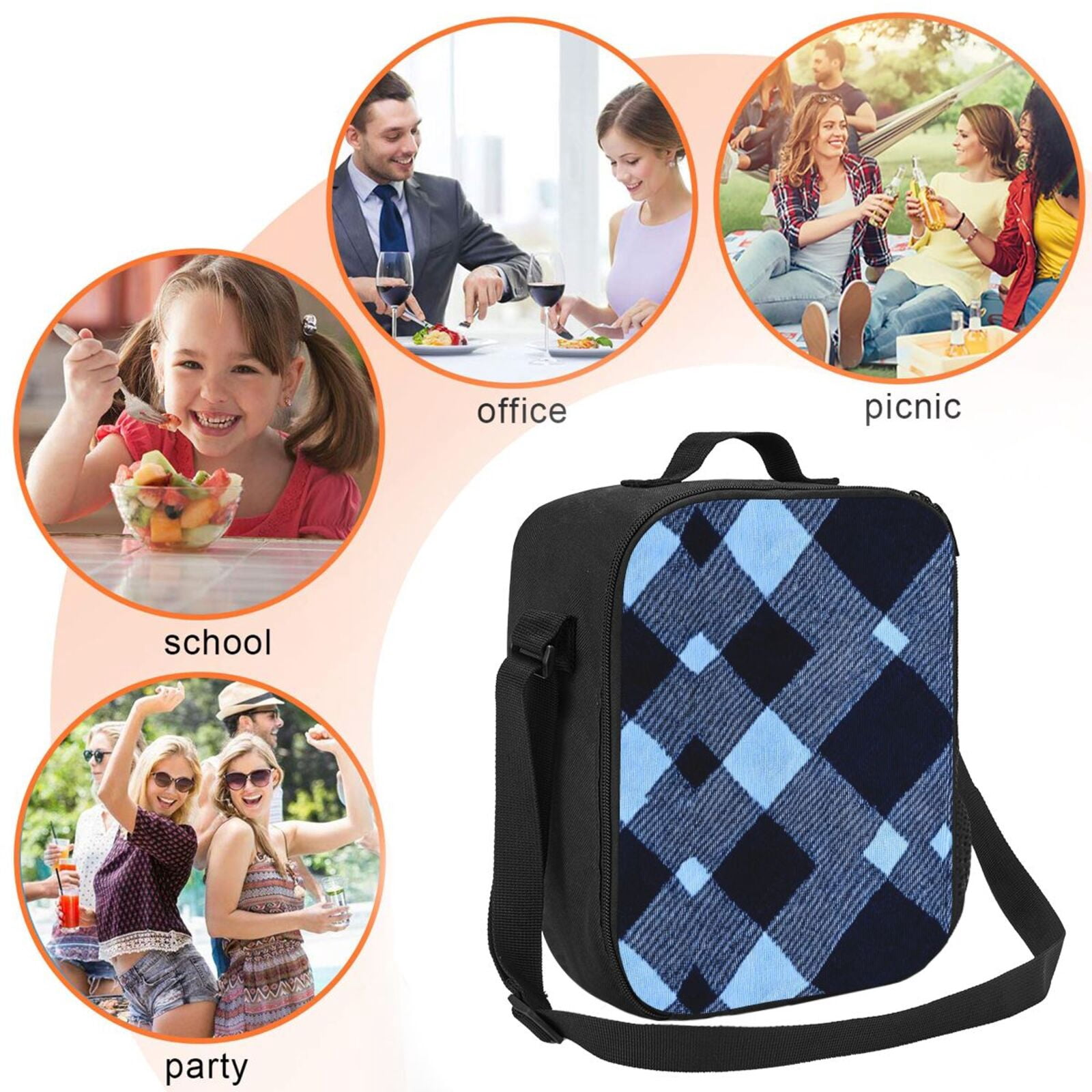 Thermal Insulation One Shoulder Portable Bento Bag Can Be Reused 8×10.5in For Carrying Drinks Bento Box Fruit Snacks Argyle Plaid Blue_3