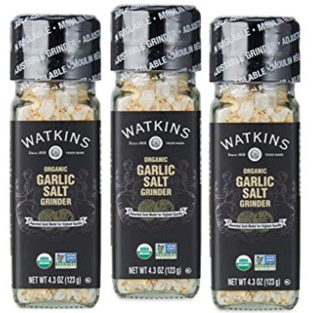 Watkins Organic Garlic Salt Grinder, 4.3 Ounce, 3-Pack