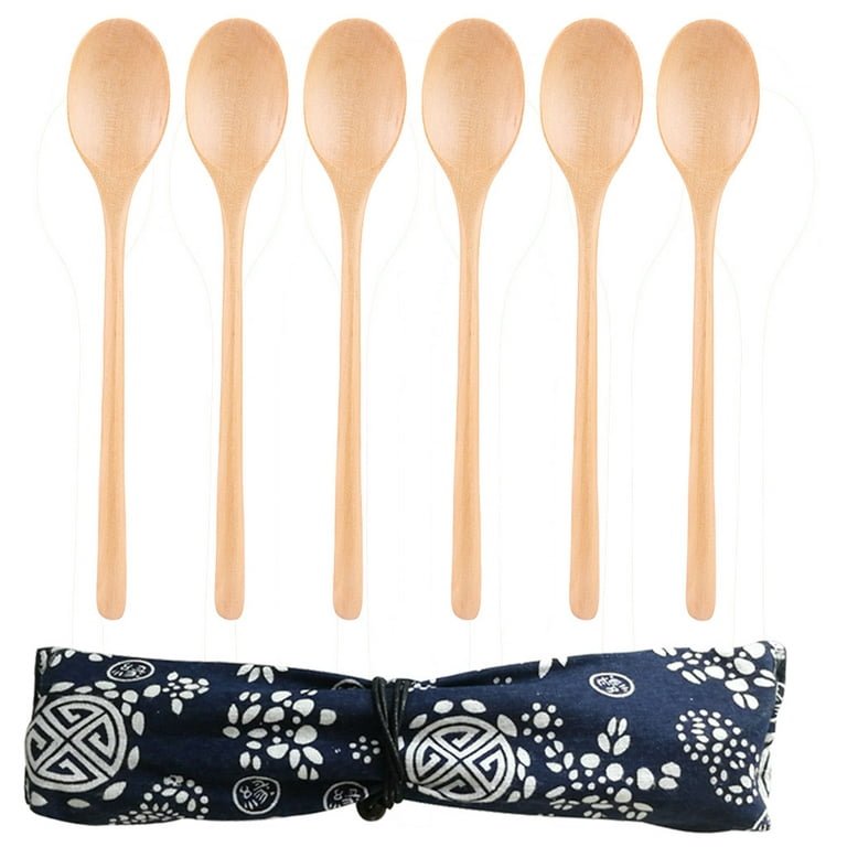 6 Pieces Wooden Spoon Set Eating Cooking Wood Spoons Long Handle