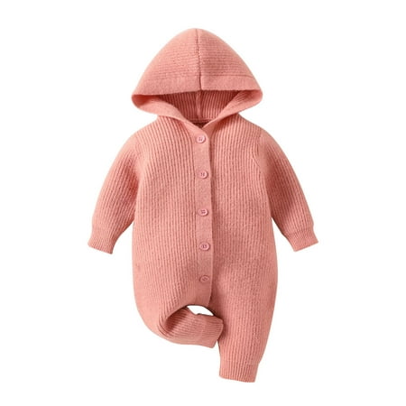 

Frostluinai Baby Girls Knitting Jumpsuit New Born Baby Button Down Winter Sweater Toddler Lined Onesie Pajamas Warm Hooded Romper Pram for Infant