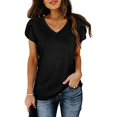 thumbnail image 5 of USSUMA Womens Tops Dressy Casual Summer Women's Short Sleeve Casual Tops Petal Sleeve V Neck T-Shirts Basic Summer Tee Top Loose Fit Tunic, 5 of 7