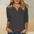 thumbnail image 2 of ZQUUVOU Women's T-Shirts Solid Color 3/4 Sleeve V-Neck Tunic Tops(Dark Gray,S), 2 of 6