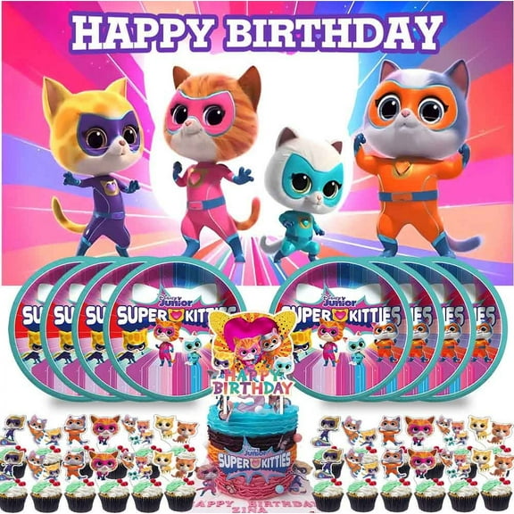 Super Kitties Party Supplies Birthday Decorations Plates Banner Kids Cake Toppers Set Decor
