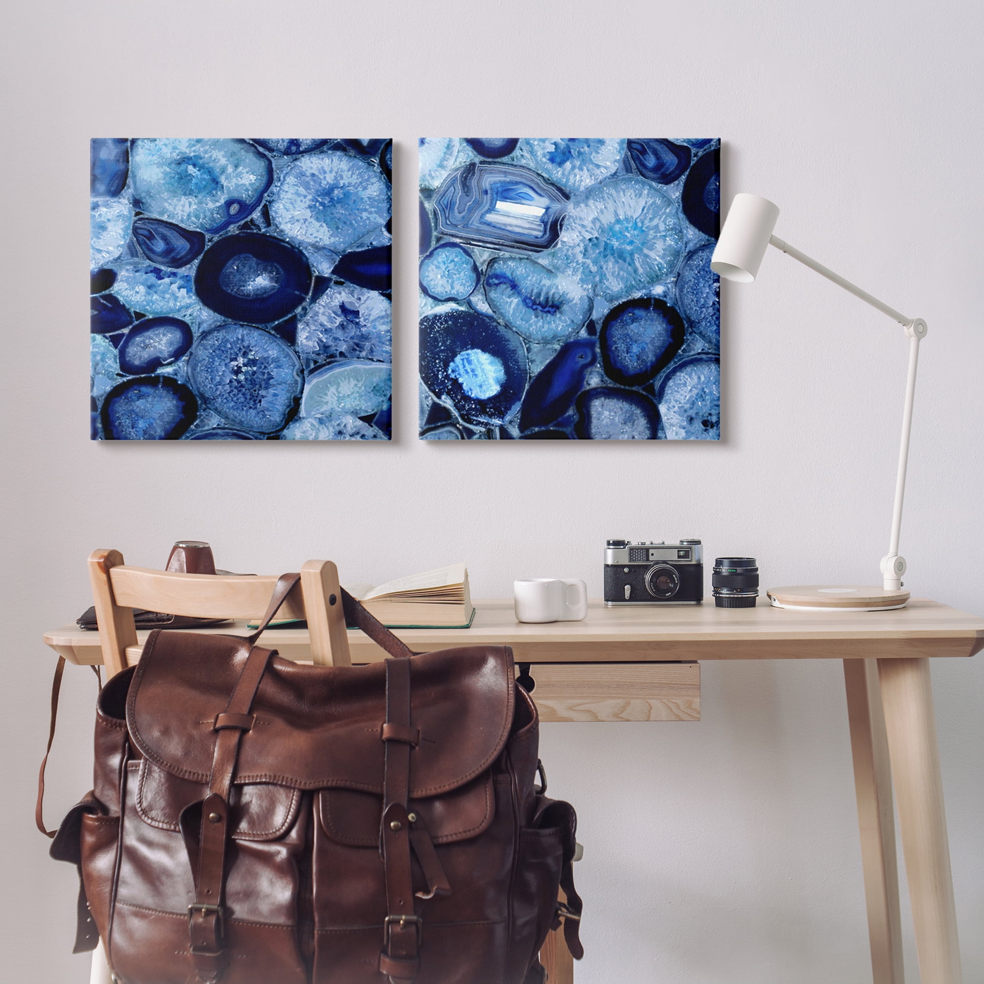 Stupell Contemporary Blue Agate Geodes Abstract Photography Gallery Wrapped Canvas Print Wall Art, Set of 2