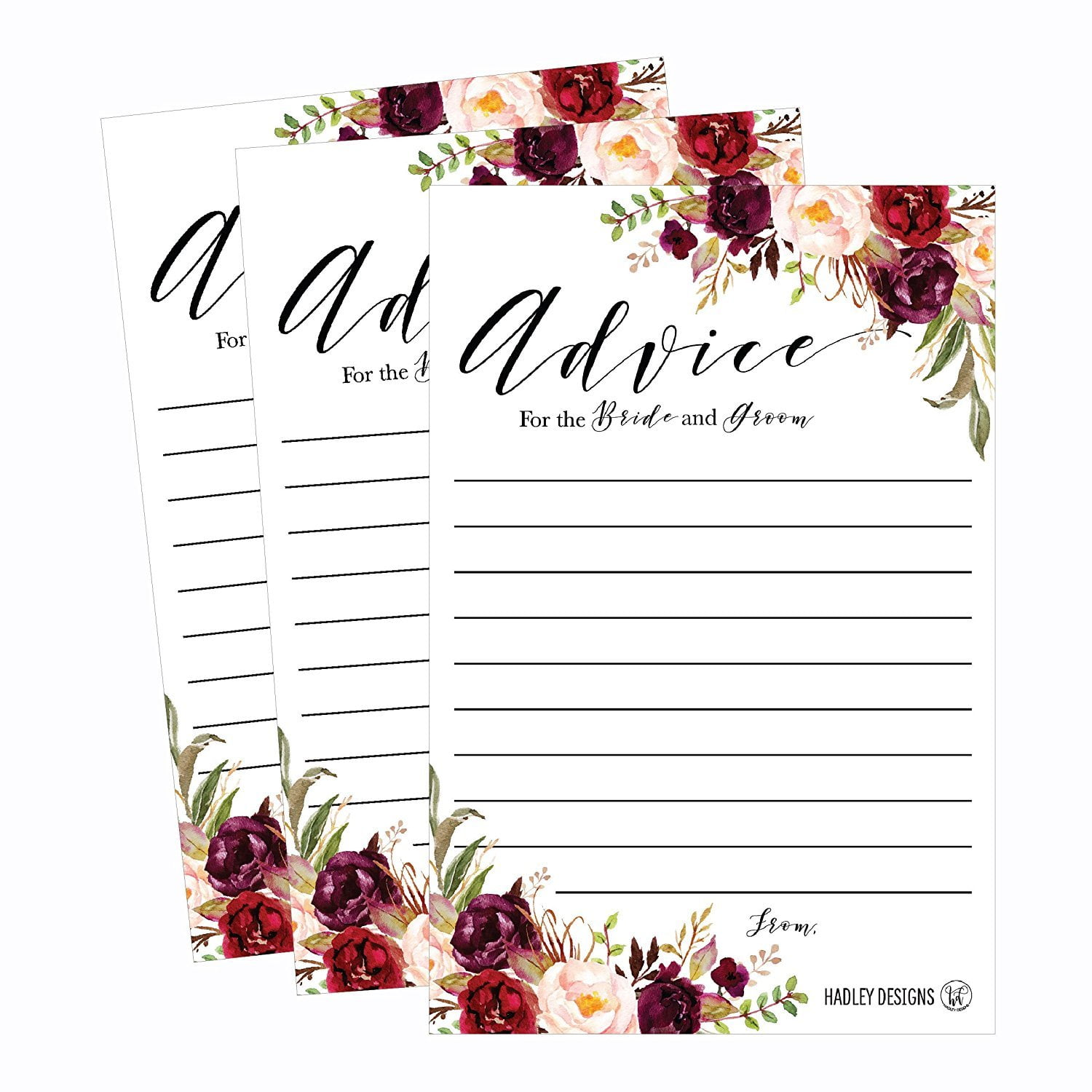 50 4x6 Navy Floral Wedding Advice & Well Wishes For The Bride and Groom Cards R 