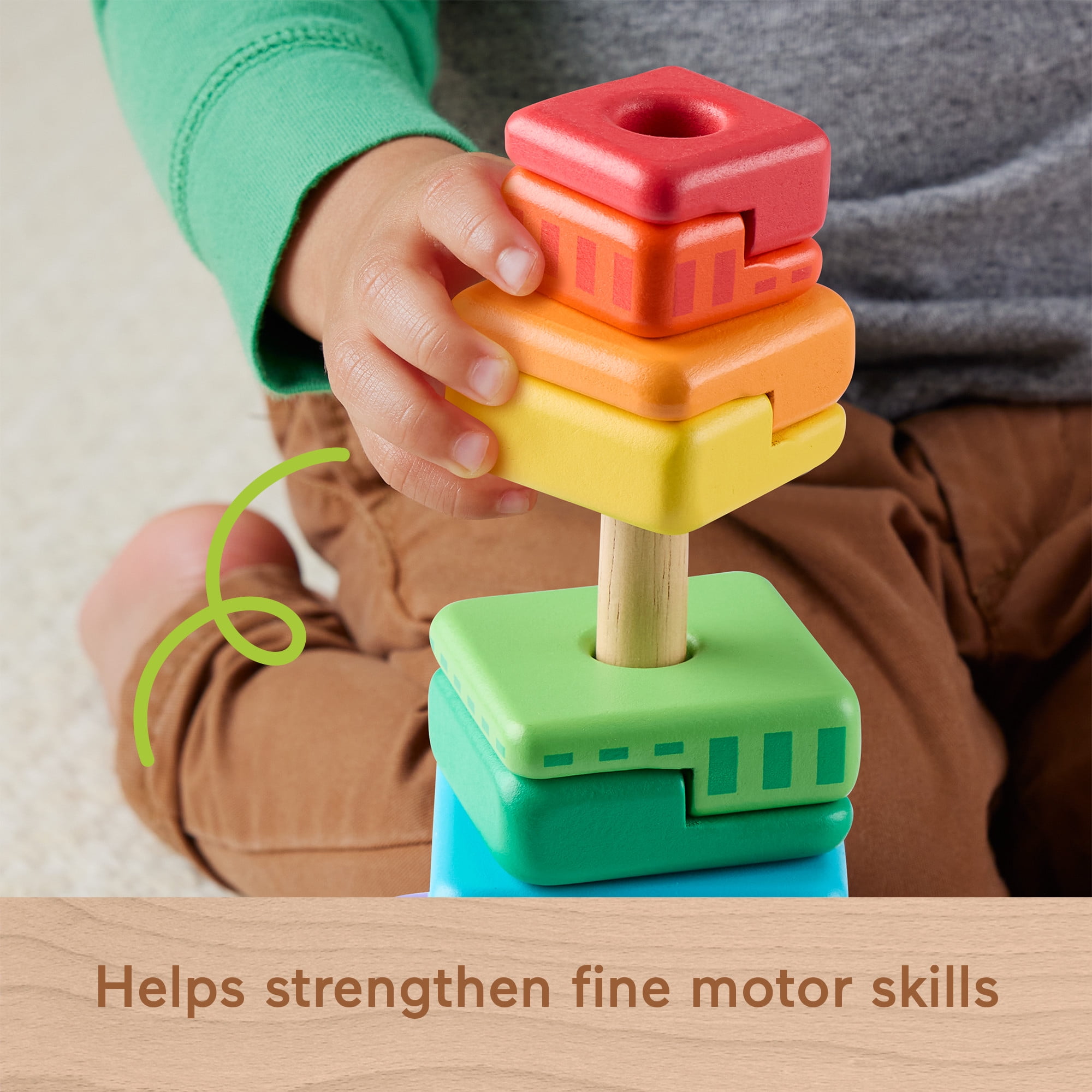 Fisher-Price Wooden Rainbow Stacking Shape Sorter, Fine Motor Toy for Toddlers, 26 Wood Pieces