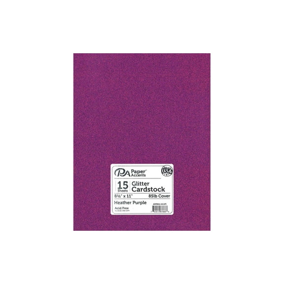 PA Paper Accents Glitter Cardstock 8.5" x 11" Heather Purple, 85lb colored cardstock paper for card making, scrapbooking, printing, quilling and crafts, 15 piece pack
