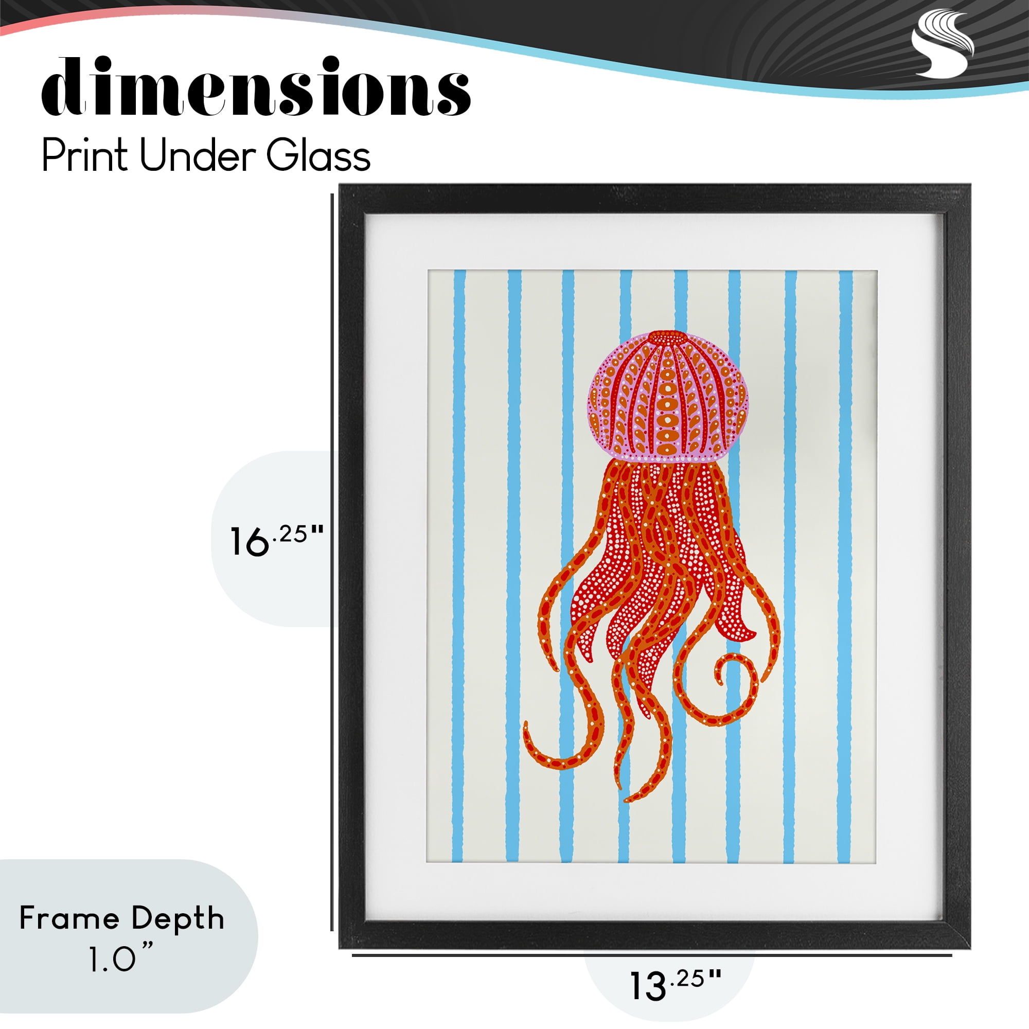 Stupell Industries Bright Aquatic Jellyfish on Stripes Black Framed Print Under Glass, design by Indira Prieto | IndySign