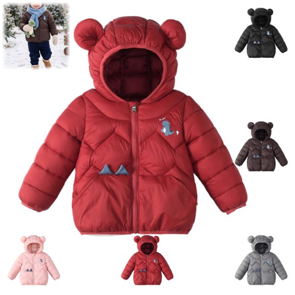 YOUYEDIAN Kids Hooded Puffer Jacket Winter Zipper Quilted Padded Down Jacket Warm Windbreaker Long Sleeve Coat