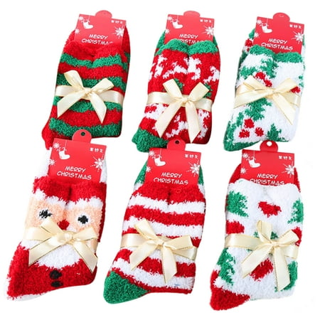 Christmas Socks Decoration Christmas Socks, Coxeer 6 Pairs Christmas Fuzzy Crew Socks Winter Party Sock Decoration Holiday Fun for Women Girls Ladies ()