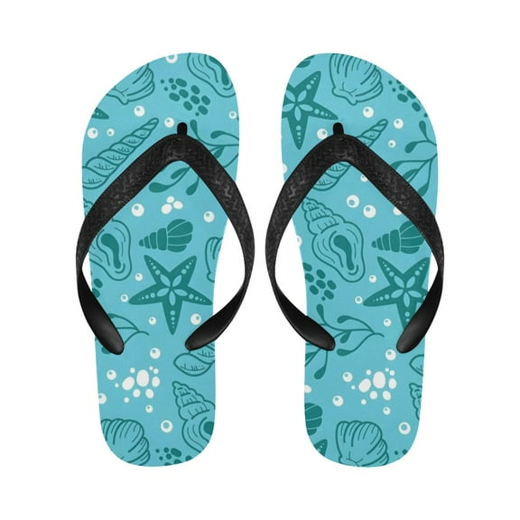 Unisex Flip Flops - Summer Beach Sandals - Blue Shells - S=W7/W8=M6/M7