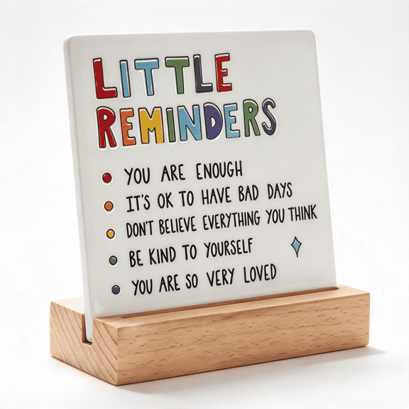 Youersen Little Reminders Desk Sign, Inspirational Office Decor and Uplifting Gift for Women, White