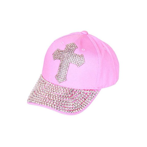 Studded Cross and Bill Baseball Cap - Pink