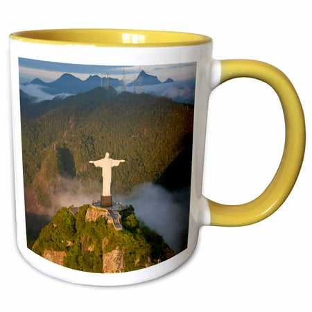 3drose, Christ the Redeemer, Corcovado Mountain, Rio De Janeiro, Brazil., 11oz Two-tone Yellow Mug
