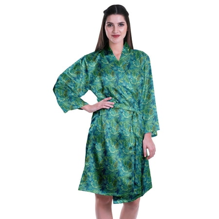 

Moomaya Printed Womens Kimono Robes Short Satin Silk Bridal Robe Loungewear