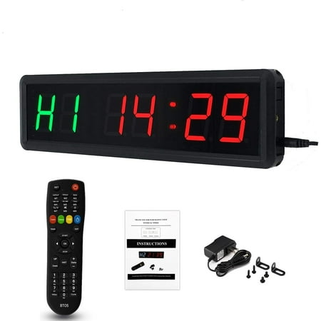

Btbsign Gym Clock with Remote Digital Workout Home Fitness Garage Red and Blue 1.8 Inch