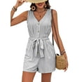thumbnail image 3 of Shorts Jumpsuits Shorts Womens Casual V Pocket Wide Rompers Sleeveless Neck Women'S Jumpsuit Romper Light gray S, 3 of 9