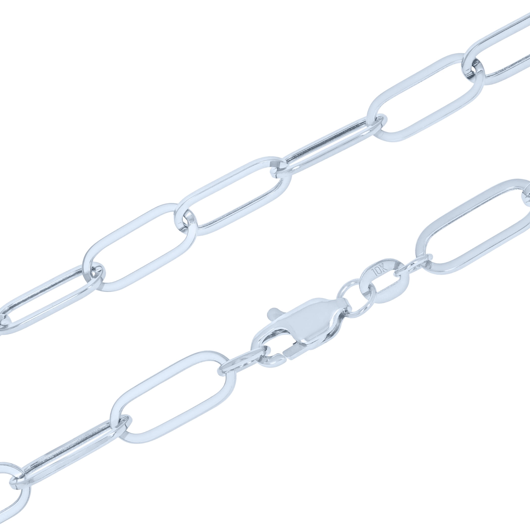 Nuragold 10k Real White Gold Paperclip 6mm Elongated Cable Link Bracelet (7"-8") Italian Jewelry for Men & Women