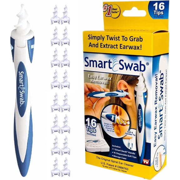 Smart Swab Ear Cleaner, Safe Ear Wax Removal Kit with 16 Piece Cleansing Tips