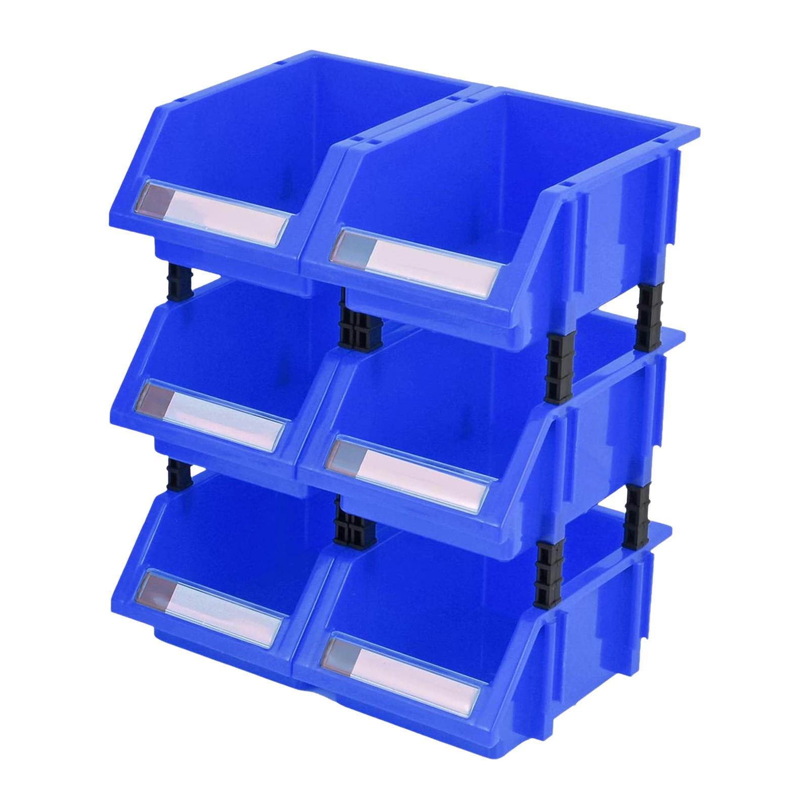 aerkaa Small parts organizer hardware storage bins tool organizer plastic  stackable storage bins for screws,bolts,drivers(Blue,Pack of 6)