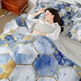 thumbnail image 5 of Feelyou Modern Marbling Abstract Twin Bedding Sets 7-Piece, White Blue Honeycomb Bedding Comforter Set, Fashion Artwork Reversible Sheet Sets, Super Cozy Room Decor, 5 of 8