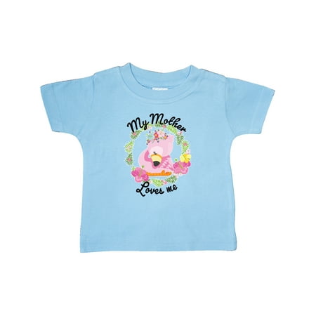 

Inktastic Baby Flamingo My Mother Loves Me with Flower Wreath Gift Baby Boy or Baby Girl T-Shirt