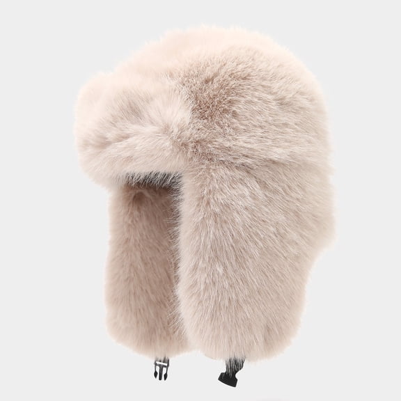 Fluffy Trapper Hat for Women Winter Faux Fox Fur Windproof Warm Ear Flap Hat